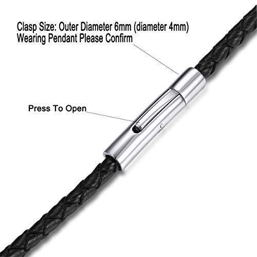 Jonline24H Mens Womens Black Braided Leather Cord Rope Necklace Chain Stainless Steel Clasp, 4Mm, 14-30 Inch(16) #TOP2