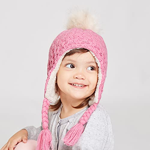 Image of Toddler Infant Winter Hat with Earflap Knit Warm Beanie Fleece Lined Hat for Baby Boys Girls