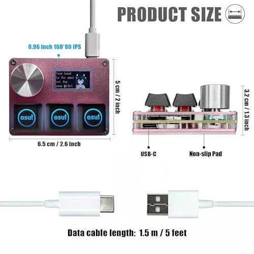 Image of SayoDevice O3C OSU Keyboard Rapid Trigger Hall Switches Magnetic Linear Switches Keyboard with Knob and Screen,Copy Paste,Shotcut,Macro Hotswap Mini Keypad. (with OSU keycaps-Pink)
