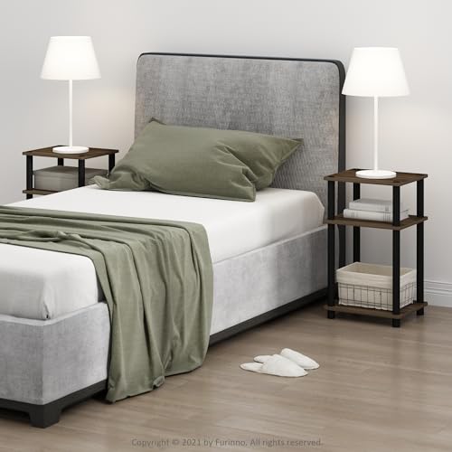 Image of Furinno JUST Night Stand Set of 2, 3-Tier Turn-N-Tube Nightstand, Toolless Bedside Tables, End Table, Side Table with Open Storage for Bedroom, Closet, Dorm, Bathroom, Columbia Walnut