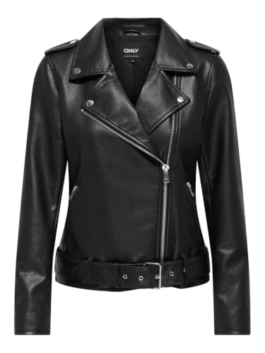 ONLY Onlmille Otw   Chaqueta de motorista de piel sintética, color negro, talla L, Negro, L