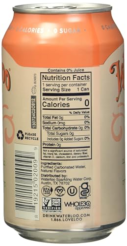 Image of Waterloo Peach Flavored Sparkling Water, 12 Pack, No Added Sugar, 144 Fluid Ounces (Pack Of 2)