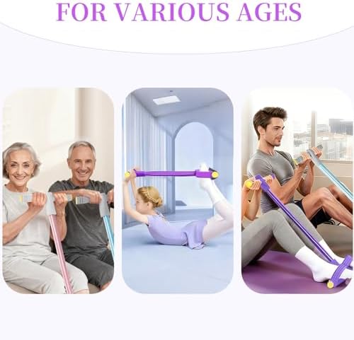 Pedal Resistance Bands with Handles, Durable 6-Tubes Multifunction Resistance Band, Natural Rubber Foot Pedal Resistance Bands, Fitness Resistance Bands for Abdomen, Waist, Arm, Leg, Pilates (Purple) — view 7
