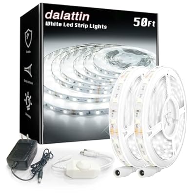 dalattin White LED Strip Lights 50ft Dimmable Bright 24V Led Light Strip 6500K Daylight White 900 LEDs Lights for Bedroom, Mirror, Kitchen, Strong Adhesive?2 Rolls of 25ft?