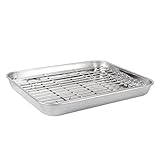 EXHUMKY 2-Teiliges Set Backblech abtropfen lassen groß tropft Kühlregale backen Kühlblech zum Backen Dual pfannenwender Kekskühlregale zum Backen Edelstahl-Backrost Silver