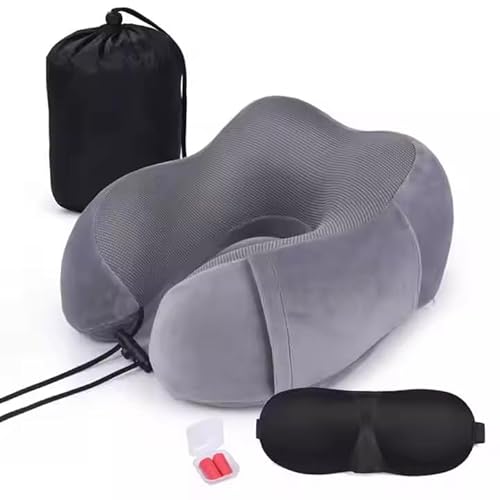AQUP Memory Foam Travel Pillow with Eye Mask & Earplugs