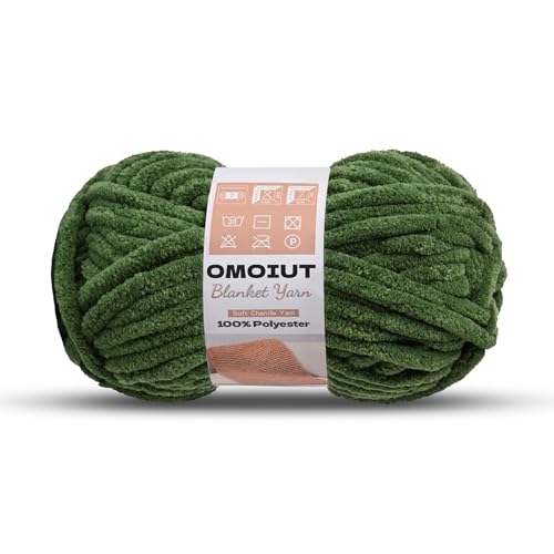 Image of Army Green Chunky Chenille Yarn for Crocheting, Soft Baby Blanket Yarn, Chunky Knit Blanket Crochet Yarn, #7 Super Bulky, 3.5 oz /54.6 yds Fluffy Velvet Amigurumi Yarn