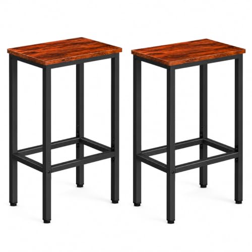 BLOOMORA CRAFT Wooden Bar Stool Set of 2 for Kitchen & Bar | Metal Frame Bar Chair with Wooden Top | High Stool for Home, Cafe & Counter (Rustic Brown & Black)