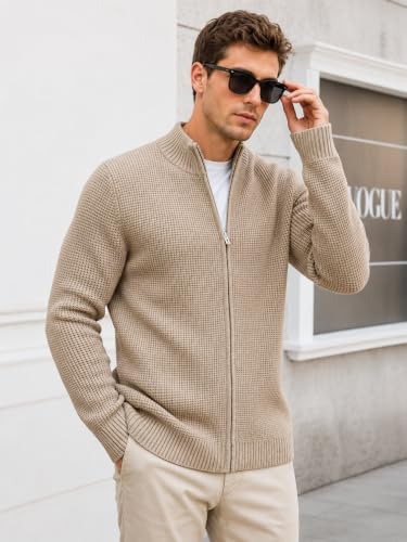 Image of TYSORT Men's Cotton Full Sleeve High Neck Full Zipper Sweater for Men, Cable Knitted Cardigan for Men