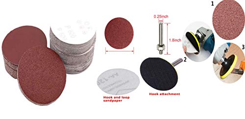 Image of DIY Crafts 25mm 1 inchinch Sander Disc Sanding Discs Paper with Abrasive Polish Pad Plate + 1 /4 Inch Shank for Rotary Grits 60 /80 /100 /120 /240 (Pack Of 75 Pcs Combo, Silver Brawn & Hook & Loop)