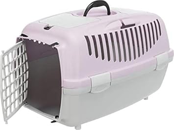 Trixie: - Capri 2 Pet Carrier | Made with Biodegradable Plastic, Perfect for Cats, Dogs, Rabbits and Other Small Animals | Can Hold Upto 8 Kg - 22 x 15 x 13 inch, Light Grey/Light Lilac