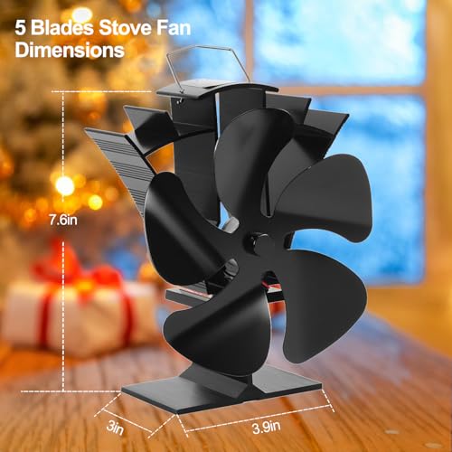 Image of Tomersun Stove Fan 5 Blades Wood Stove Fan Silent Heat Powered Wood Burner Fan for Log Burner /Fireplace /Wood Burning Stove