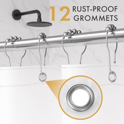 Image of AmazerBath Shower Curtain Liner 2 Pack, 72 x 72 Inches PEVA Plastic Shower Liner with 3 Weighted Stones and 12 Rustproof Metal Grommet, Standard Size Lightweight Shower Curtain - White