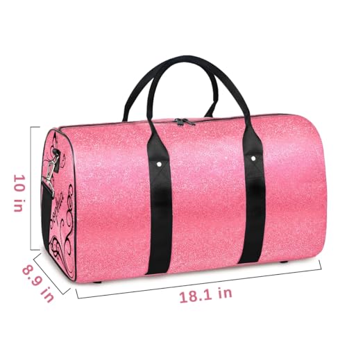 Large Foldie Duffel Bags with Name Glitter Leather Dance Tote Bag for Girls Weekender Bags for Women Travel Black Butterfly2