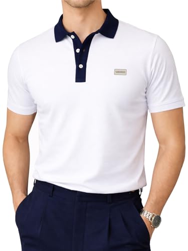 Image of Veirdo Men's Polo T-Shirt Regular Fit, Half Sleeve Contrast Collar Tee, Solid Color Summer Wear, Comfortable Travel, Casual & Office Styling (Sizes S-2XL)