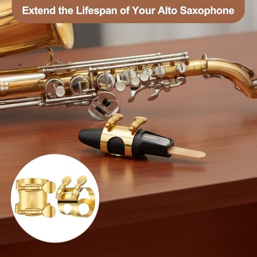 2 Pcs Alto Saxophone Ligature, Gold Brass Sax Mouthpiece Ligature with Adjustable Screws, Alto Sax Ligatures Fastener for Saxophone Instrument Accessories