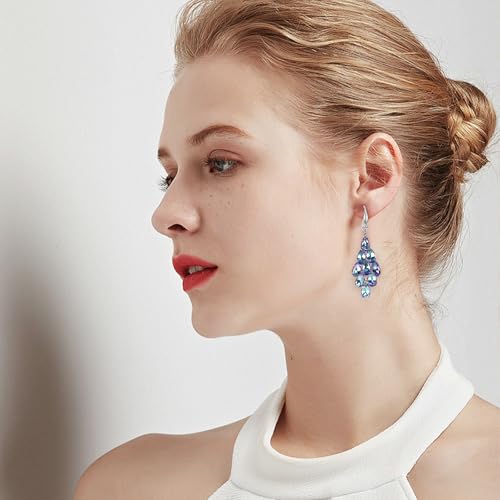 Long Dangle Crystal Cluster Chandelier Earrings for Women Teardrop Rhinestone Cubic Zirconia Drop Vintage Statement Wedding Party Prom Jewelry Gift for Mom Wife2