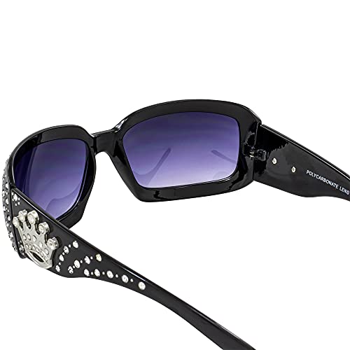 Global Vision Rodeo Queen Gloss Black Western Motorcycle Sunglasses With Rhinestones Smoke Gradient Lenses #TOP4
