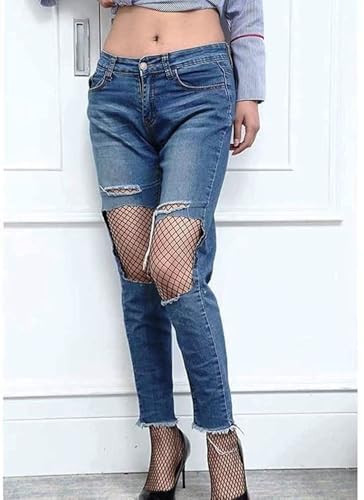 Image of OKU 1 Black Fish net Stockings for Women | Women's High Waist Flower Patterned Tights Legging | Mesh Fishnets Sheer Top Footed Tights Fit All | Gift for her
