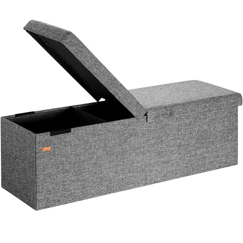 CASARIA® Banco Almacenaje Baúl Capacidad 130L Carga hasta 300kg 115x38x38cm Puff Otomana Plegable Tapizado Acolchado Salón Dormitorio Entrada Gris