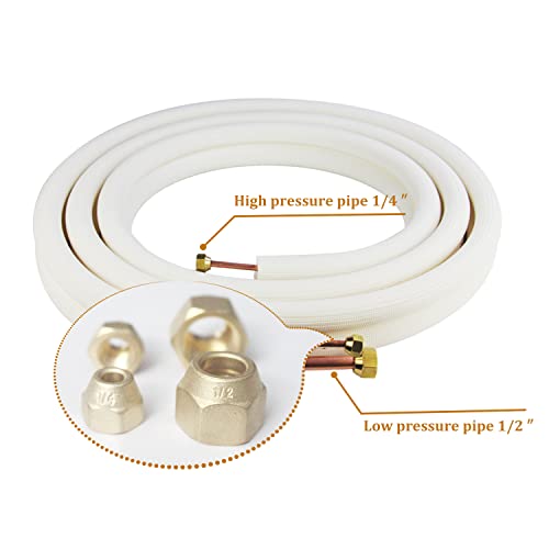 Image of 50 Ft Air Conditioning Copper Tubing Pipe Extension, 1 /4 inch 1 /2 inch 3 /8 inch PE Thickened for Mini Split AC and Heating Equipment Insulated Coil Line HVAC Refrigerant with Nuts (1 /4 inch & 1 /2 inch* 3 /8 inch PE WITH NUTS)