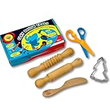 Lattooland Dough Tools Set of 5 - Sculpting Tools to Roll, Cut, Flatten | Wooden Rollers & Knife | Child-Safe Scissor | Pretend Play Kitchen | Clay Mould for Kids Ages 2-7 | Art & Craft