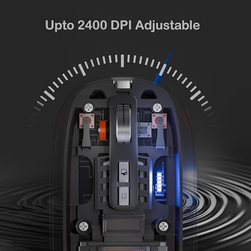 Image of GEONIX Crystal Rechargeable Wireless Mouse, Dual Mode (2.4GHz + BT), Dual Bluetooth, Noiseless, Ultra Slim, 5 Buttons, Adjustable Upto 2400 DPI for MacOS, Desktop, Laptop (Black Base)