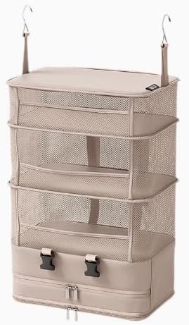 RV Closet Organizers and Storage, 5-Tier Hanging Organizer with Metal Hooks, Foldable into Portable Carry Bag, Collapsible Space Saving Shelves, RV Shower Storage for RV, Camper, Travel