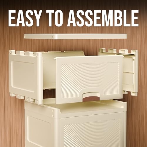 Image of Amazon Basics Multi-Purpose Large Organizer | Modular Storage Box for Clothes, Kitchen, Bedroom & Living Room | Stackable Rack, Space-Saving Wardrobe Cabinet (Off White), 1 Piece
