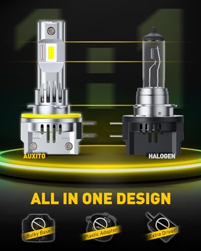Image of AUXITO H11B LED Bulbs, 1000% Super Brighter 1:1 Mini Size with Cooling Fan, Truly Plug And Play, 60000Hr+ Long Lifespan, Pack of 2