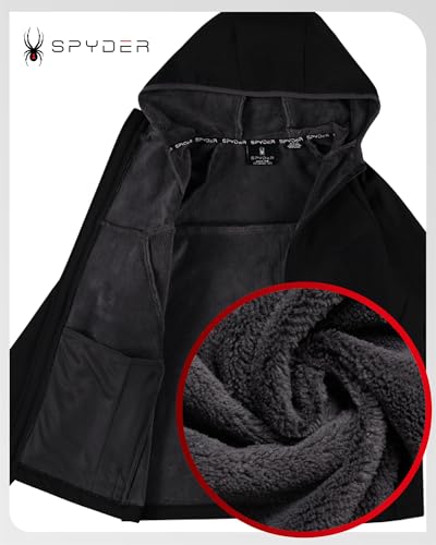 Spyder Mens Softshell Jacket - Faux Fur Lined Water Wind Resistant Performance Mens Fleece Jacket for Hiking Running Jogging, Size Large, Black Raven