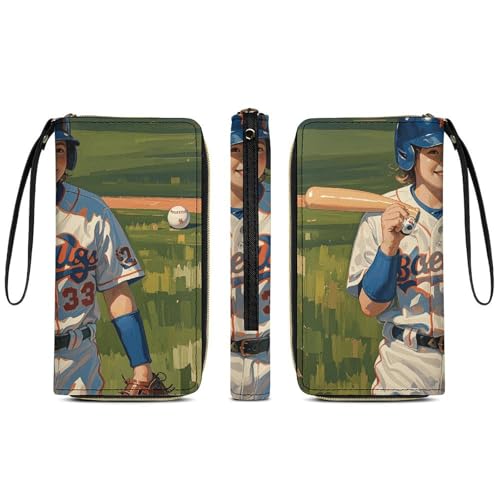 Women Wallets Baseball Leather Wallet for Women Thin Wallet with Zipper Pocket Card Holder3