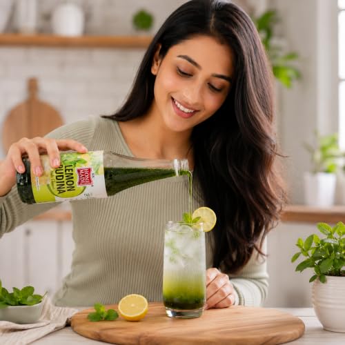Image of RK Home Made Lemon Pudina Syrup 750ml | Premium Lemon Mint Squash | Gluten Free, 100% Vegan & Low Fat Lemon Pudina Drink Concentrate | Refreshing Fruit Squash for Water, Soda, Mocktails, Cocktails, Shakes & Summer Beverages | Beverage Mix