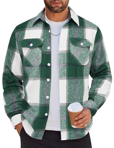 COOFANDY Flannel Shirt for Men Plaid Button Down Shirt Long Sleeve Shirts Green