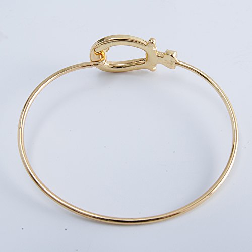 Manzhen Crystal Lucky Horseshoe Bangle Open Hook Bangle Bracelet For Horse Lover (Gold) #TOP1