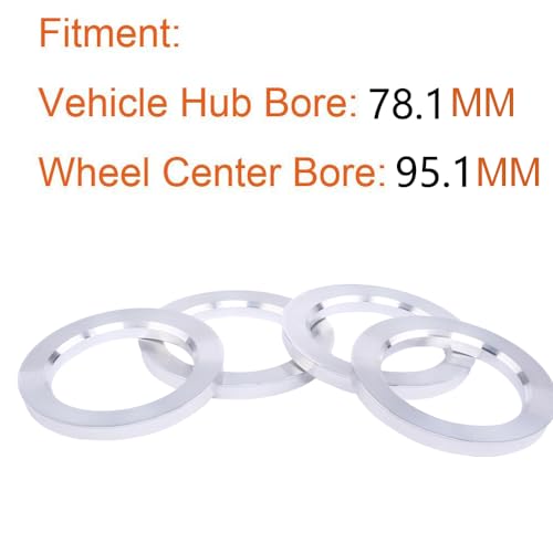 Image of ZHTEAPR Wheel Hub Centric Rings 95.1 to 78.1 OD=95.1mm ID=78.1mm Aluminium Alloy Wheel Hubrings 78.1 to 95.1