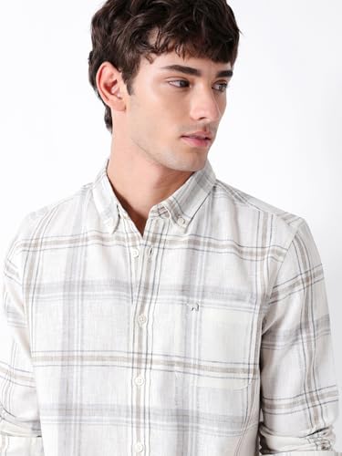Image of THE BEAR HOUSE Men Cotton Checked Slim Fit Casual Shirt