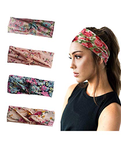 Barara King 4 Pack Bow Women Headband Boho Floal Style Criss Cross Head Wrap Hair Band