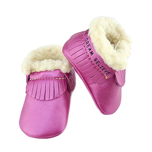 First Steps Kid's Metallic Fringe Bootie with Faux Fur, Metallic Pink 1 M US INFANT
