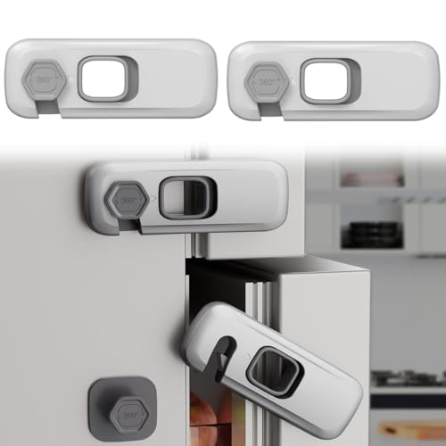 Set di 2 chiusure di sicurezza per cassetti, chiusura adesiva super resistente per frigoriferi, chiusura di sicurezza a prova di bambino per armadi, frigoriferi e porte (grigio).