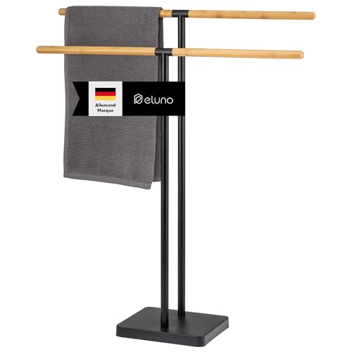 eluno Porte-Serviettes sur Pied à 2 Barres en Bambou/métal (Noir)