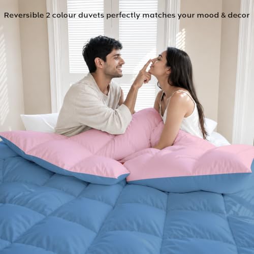 Image of AYKA Reversible Comforter 220 GSM Microfiber Reversible AC Comforter /Blanket for Winter /Quilt /Dohar /Duvets for King Size Blanket /Comforter Double Bed (Cameo & MedBlue, 60 * 90 inch)
