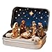 Weihnachtskrippe Set in einer Blechdose - Handgefertigtes Krippenset in Taschengröße Geburt Jesu Christi Figurine Skulptur, Die Weihnachtsgeschichte Figuren - Christliche Weihnachtsdekorationen