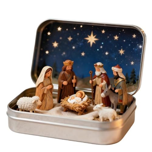 Weihnachtskrippe Set in einer Blechdose - Handgefertigtes Krippenset...