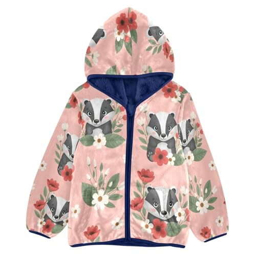 Cute Badgers Among Flowers Pattern Toddler Fleece Jacket Girl Boys Hooded Fleece Jacket Coat
