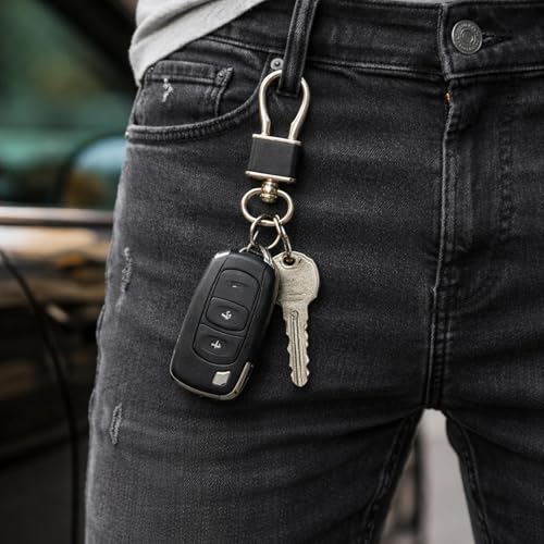 Image of THE MEN THING - Stylish Multicolor Stainless Steel Keychain for Men & Boys (ROYAL GRIP - Silver Chrome & Black)