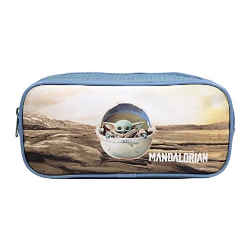 Bagtrotter Estuche Escolar Rectangular Baby Yoda Star Wars/The Mandalorian Beige y Azul