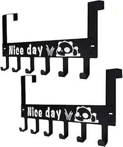 PRANIJ Pack of 2 Multi Functional Steel Bathroom Towel Kitchen Utensils Storage Hook Hanger Rack for Cabinet - 6 Hook (Black)