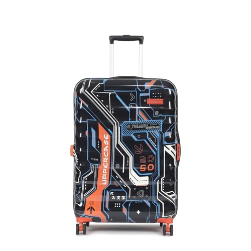 Image of uppercase Cyber Punk (Large) 76Cms|Check-In Inline Trolley Bag For Travel|Polycarbonate Hardshellsided Printed Luggage|Combination Lock|8 Wheel Trolley Bag|Suitcase For Unisex|(Black),H-75.5 cms