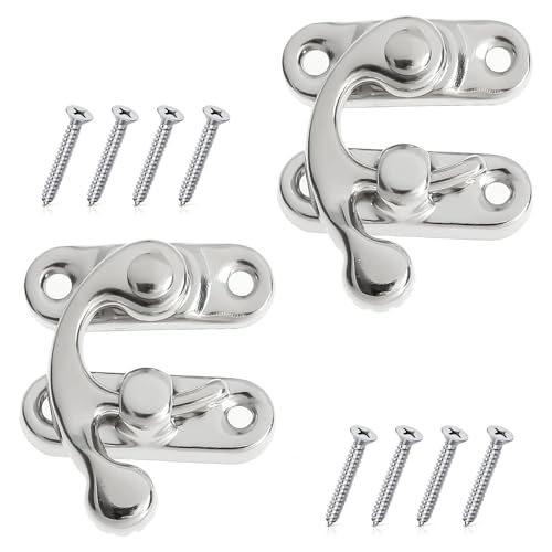 KIMHOME 2Pcs Right Latch Hook - Cierre de aleación de níquel blanco para caja de madera decorativa, joyero, cofre de vino, aldaba de gabinete de estilo antiguo